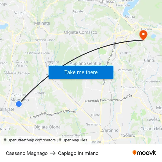 Cassano Magnago to Capiago Intimiano map