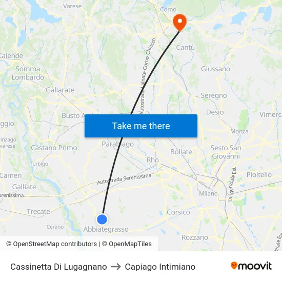 Cassinetta Di Lugagnano to Capiago Intimiano map
