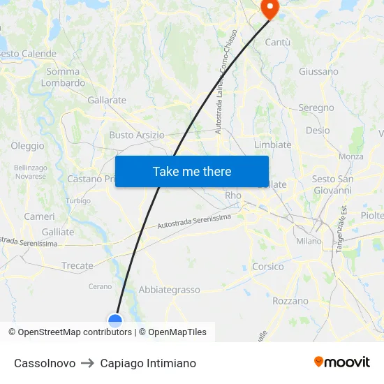 Cassolnovo to Capiago Intimiano map