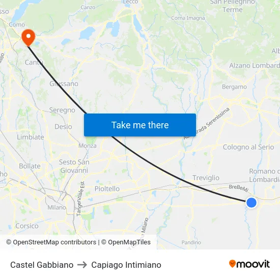 Castel Gabbiano to Capiago Intimiano map