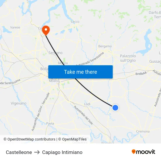 Castelleone to Capiago Intimiano map