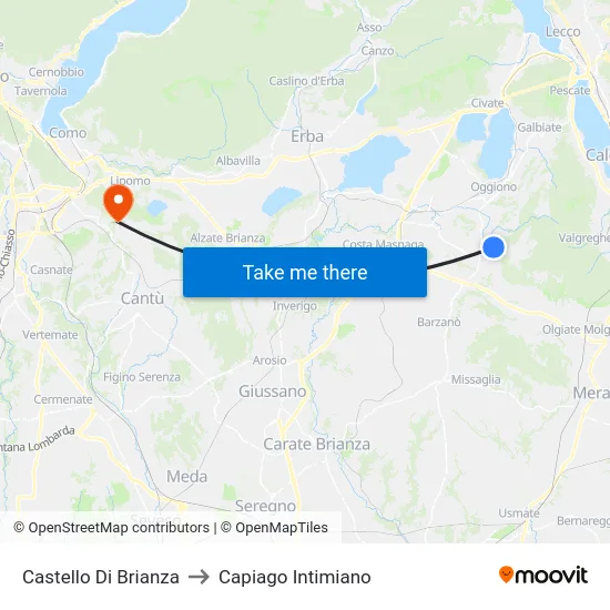 Castello Di Brianza to Capiago Intimiano map