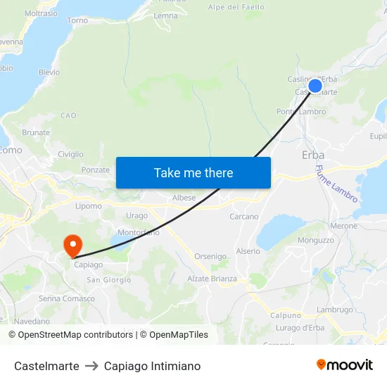 Castelmarte to Capiago Intimiano map