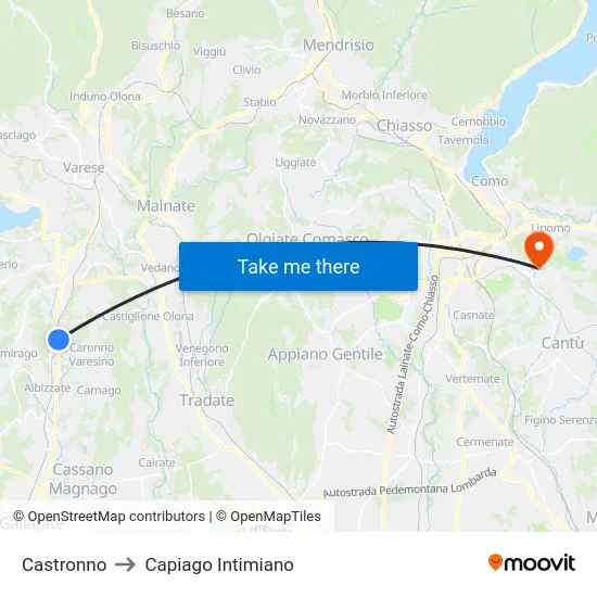 Castronno to Capiago Intimiano map