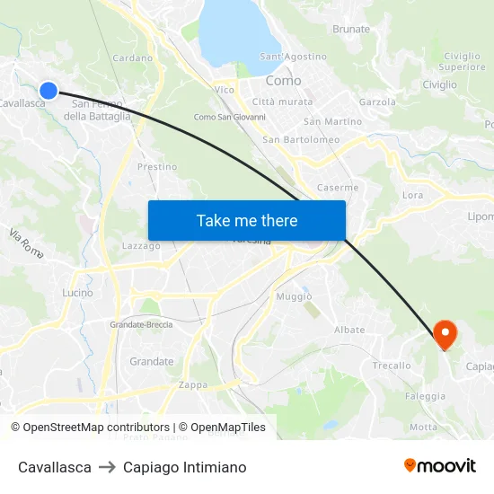 Cavallasca to Capiago Intimiano map