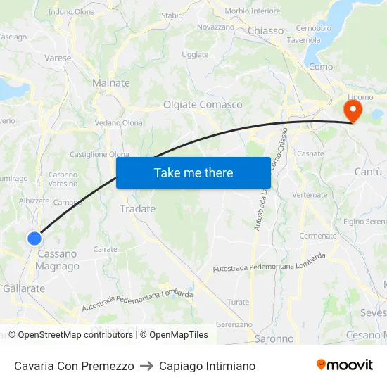 Cavaria Con Premezzo to Capiago Intimiano map