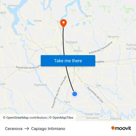 Ceranova to Capiago Intimiano map