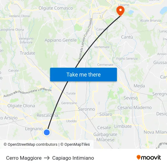 Cerro Maggiore to Capiago Intimiano map
