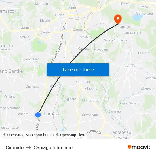 Cirimido to Capiago Intimiano map