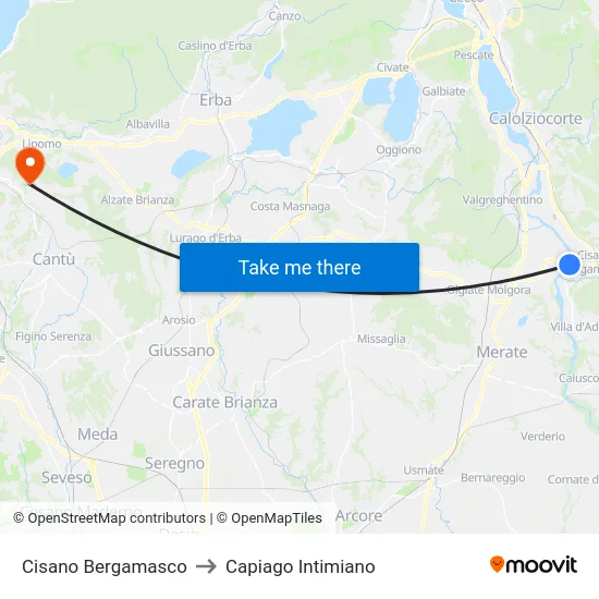 Cisano Bergamasco to Capiago Intimiano map