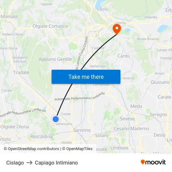 Cislago to Capiago Intimiano map