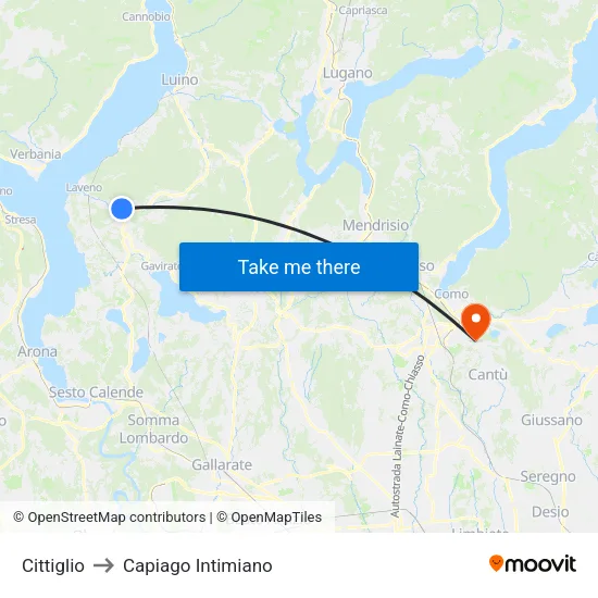 Cittiglio to Capiago Intimiano map