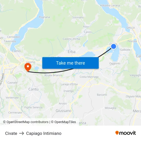 Civate to Capiago Intimiano map