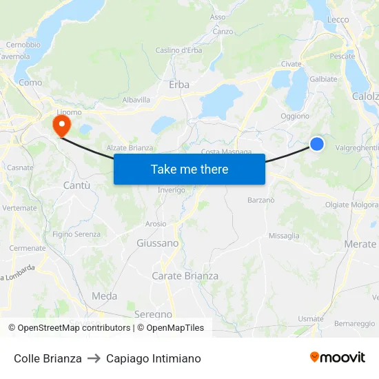 Colle Brianza to Capiago Intimiano map