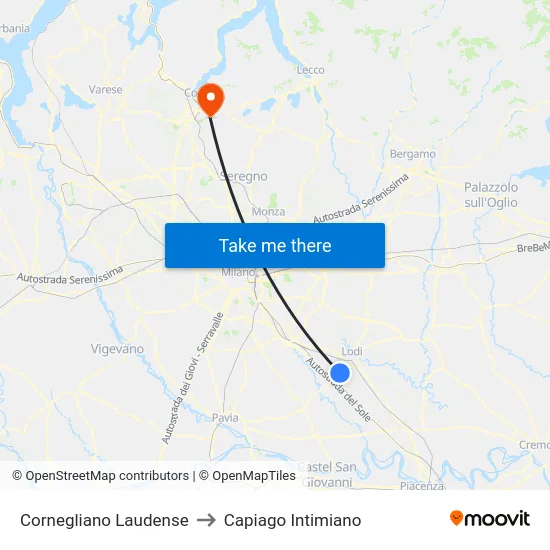Cornegliano Laudense to Capiago Intimiano map