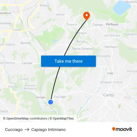 Cucciago to Capiago Intimiano map