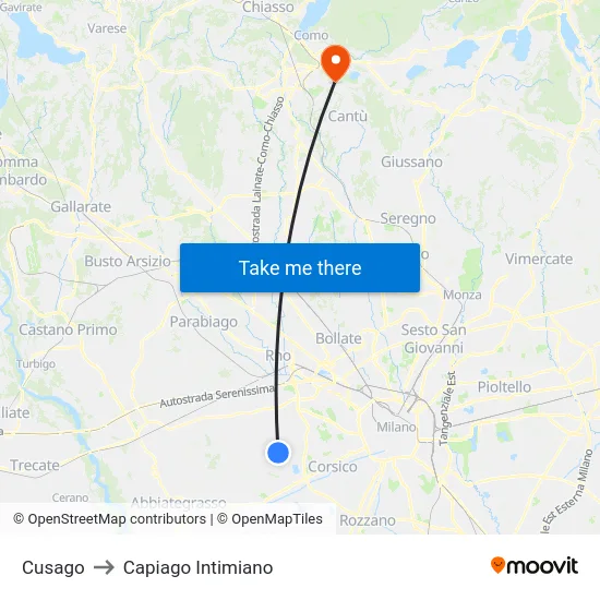 Cusago to Capiago Intimiano map