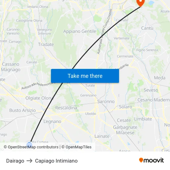 Dairago to Capiago Intimiano map