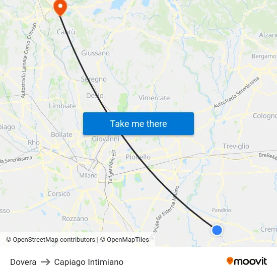 Dovera to Capiago Intimiano map