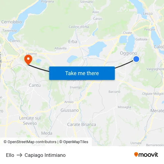 Ello to Capiago Intimiano map