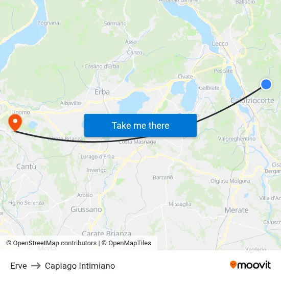 Erve to Capiago Intimiano map