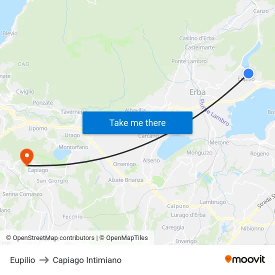 Eupilio to Capiago Intimiano map