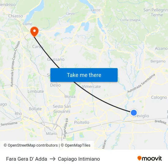 Fara Gera D' Adda to Capiago Intimiano map