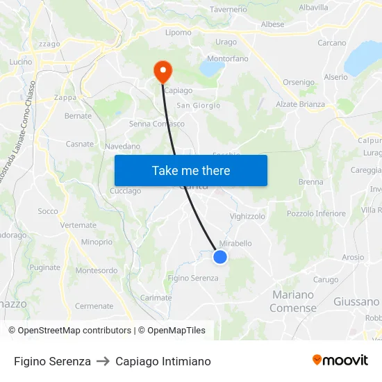 Figino Serenza to Capiago Intimiano map