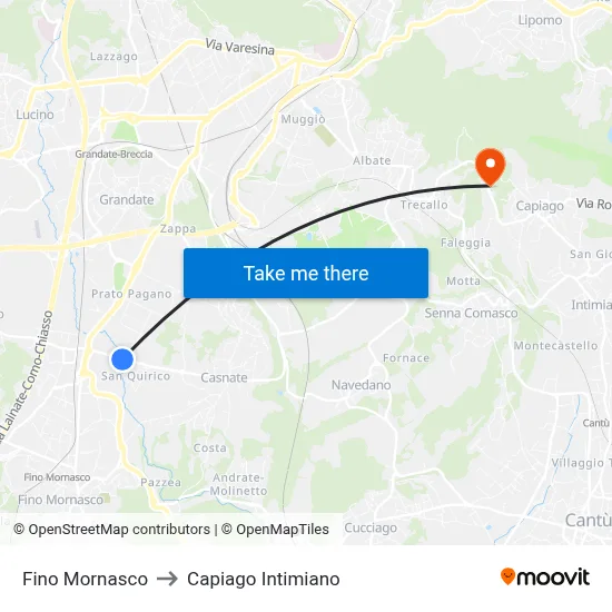 Fino Mornasco to Capiago Intimiano map