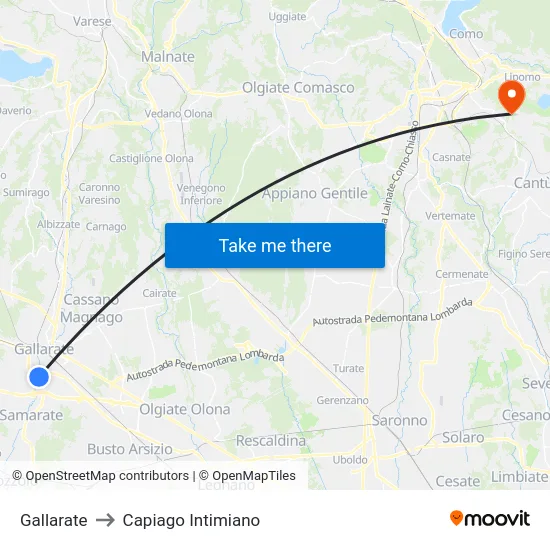 Gallarate to Capiago Intimiano map
