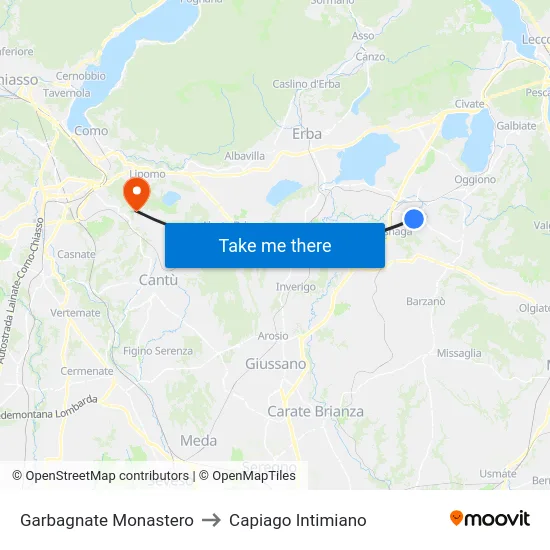 Garbagnate Monastero to Capiago Intimiano map