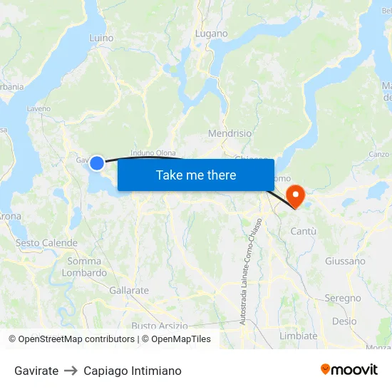 Gavirate to Capiago Intimiano map