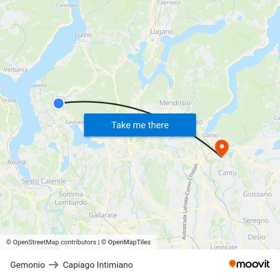 Gemonio to Capiago Intimiano map