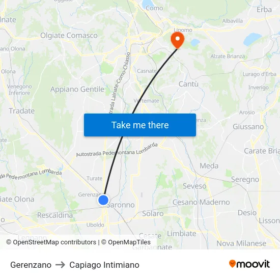 Gerenzano to Capiago Intimiano map