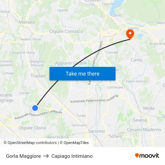 Gorla Maggiore to Capiago Intimiano map