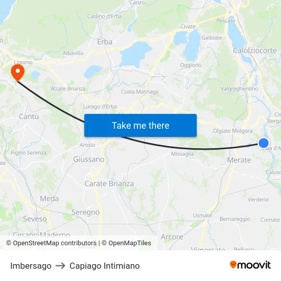 Imbersago to Capiago Intimiano map
