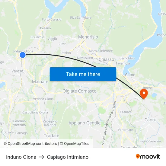 Induno Olona to Capiago Intimiano map