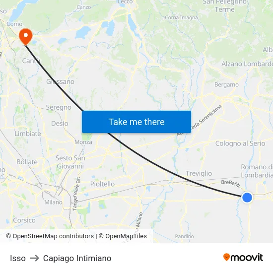 Isso to Capiago Intimiano map