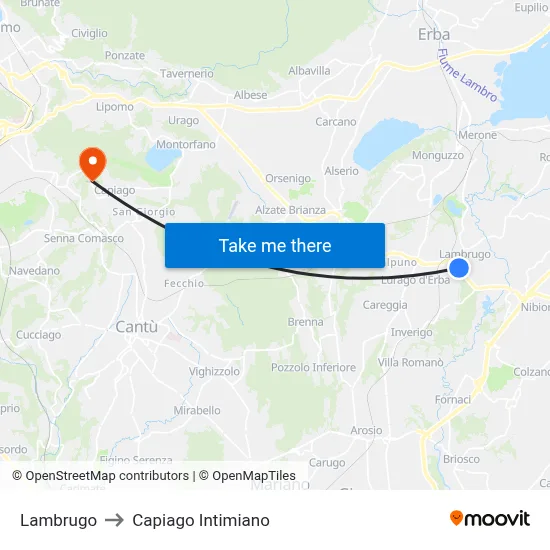 Lambrugo to Capiago Intimiano map