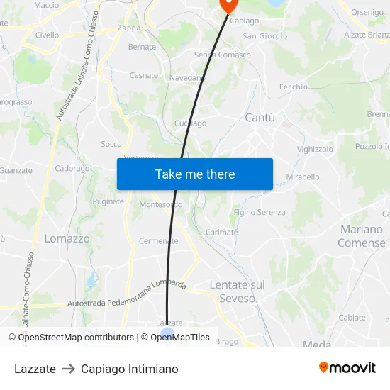 Lazzate to Capiago Intimiano map