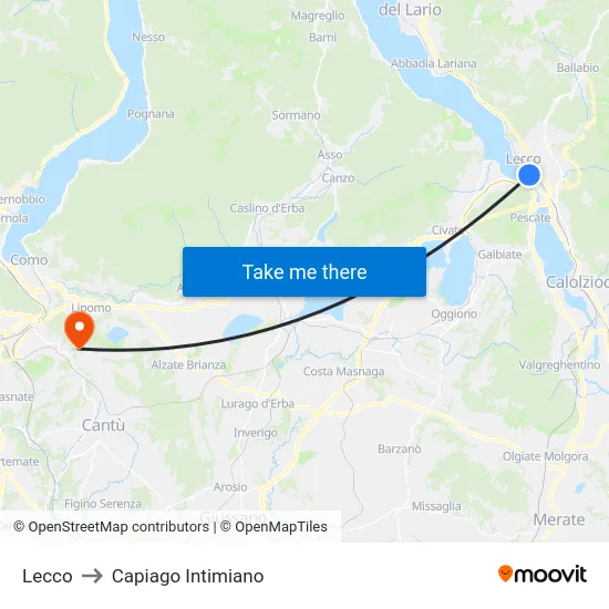 Lecco to Capiago Intimiano map