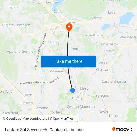 Lentate Sul Seveso to Capiago Intimiano map