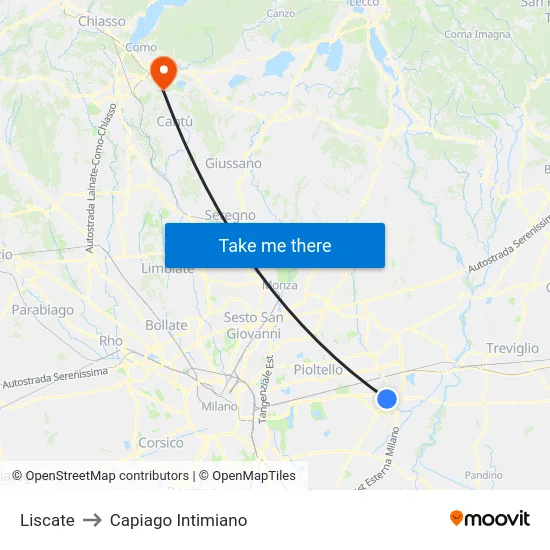 Liscate to Capiago Intimiano map