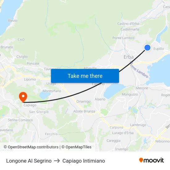 Longone Al Segrino to Capiago Intimiano map
