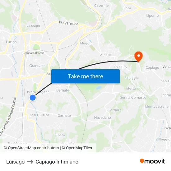 Luisago to Capiago Intimiano map