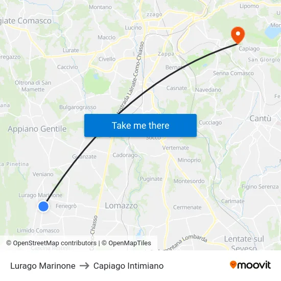 Lurago Marinone to Capiago Intimiano map