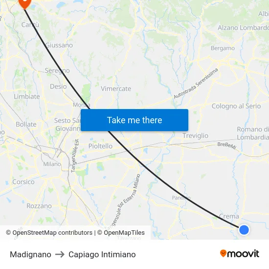 Madignano to Capiago Intimiano map