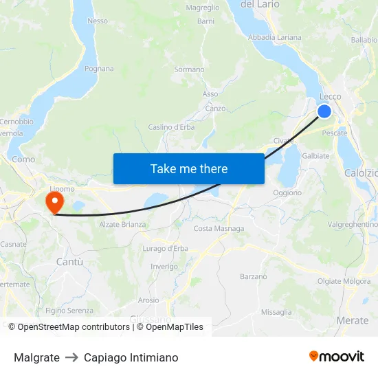 Malgrate to Capiago Intimiano map