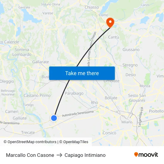 Marcallo Con Casone to Capiago Intimiano map