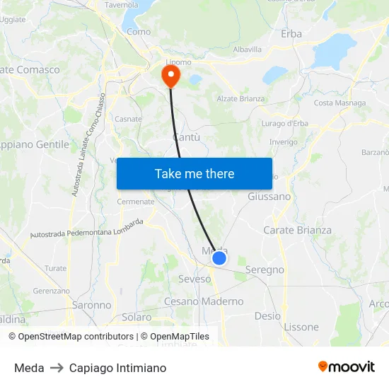 Meda to Capiago Intimiano map